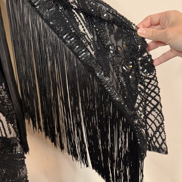 Elie Saab Bead Embroidered Gown “Dark Waves” Black Sequin Fringe FR 38 $15000 - Picture 7 of 16